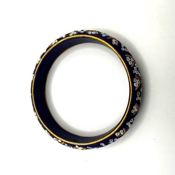 Blue beaded Indian  mirrored bangle bracelet - Picture 5 of 8